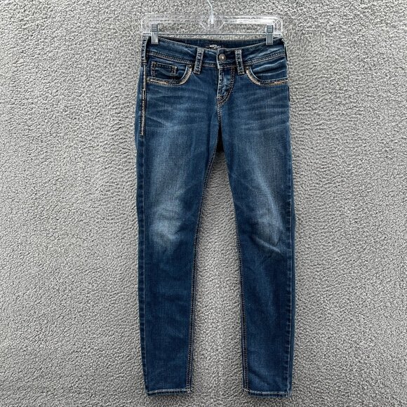 Silver Suki Jeans Skinny Womens 26/29 Blue Stretch Denim Heavy Stitching - Picture 1 of 10